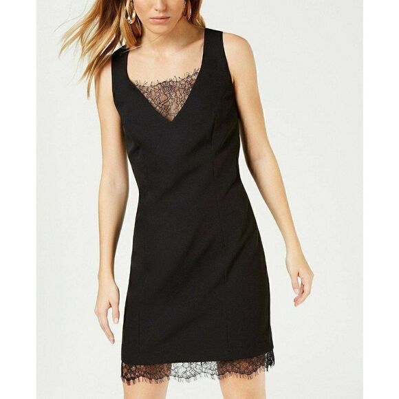 Bar III NEW Black Lace V-Neck Bodycon Dress 8‎ - Picture 1 of 4